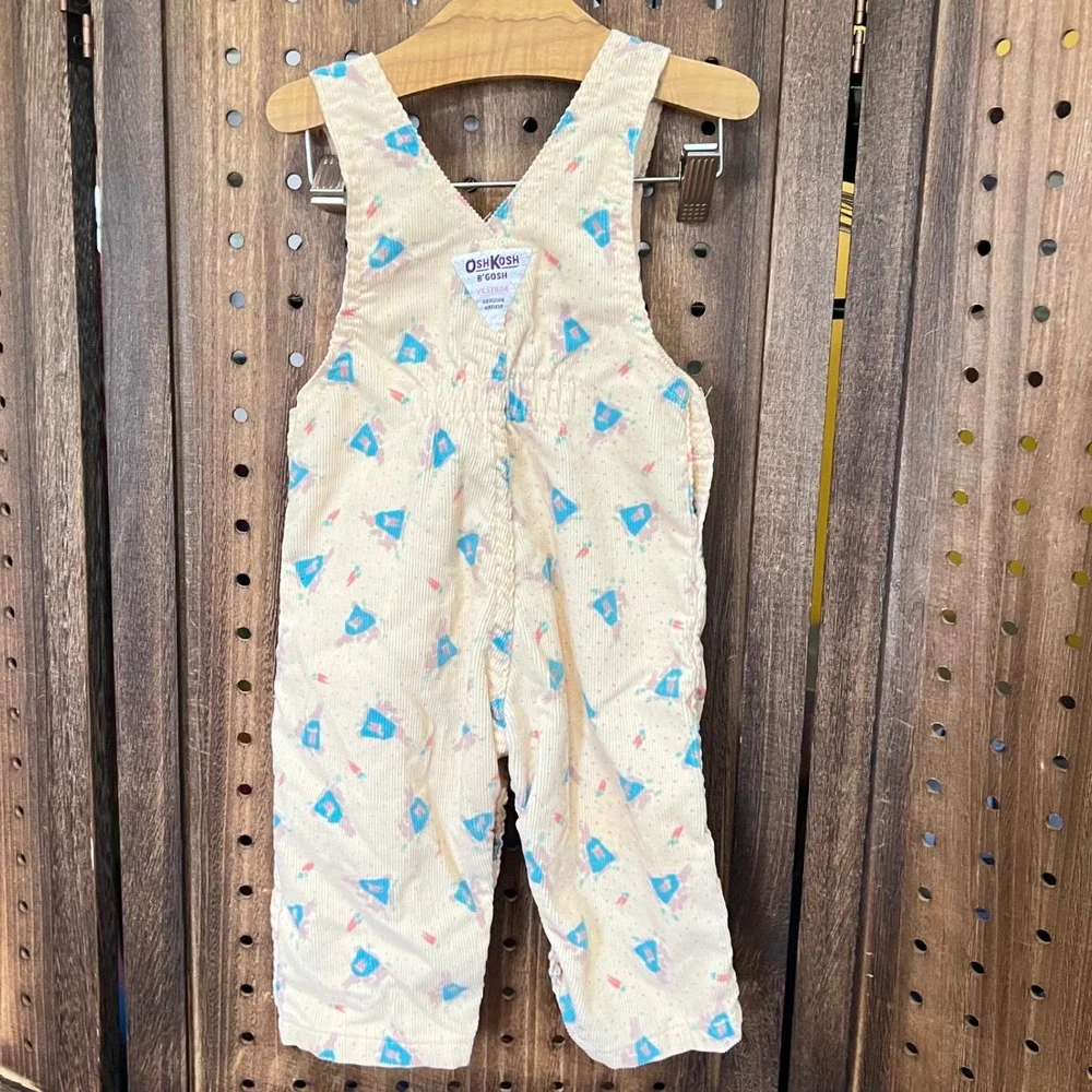 Oshkosh Yellow Rabbit With Carrot Print Corduroy Overalls 12 M Made in USA VTG